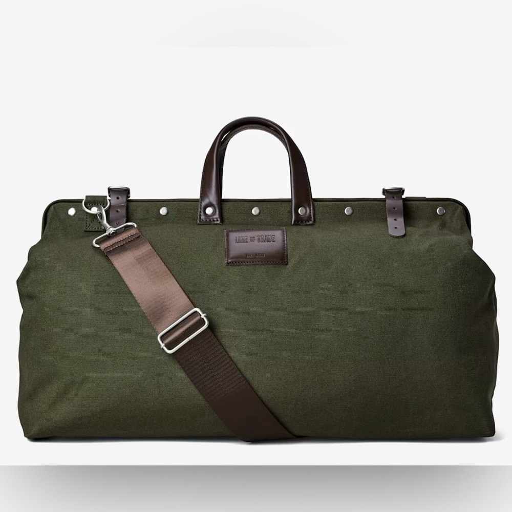 Line of Trade Green Canvas Duffel Weekender Bag with Brown Leather Accents